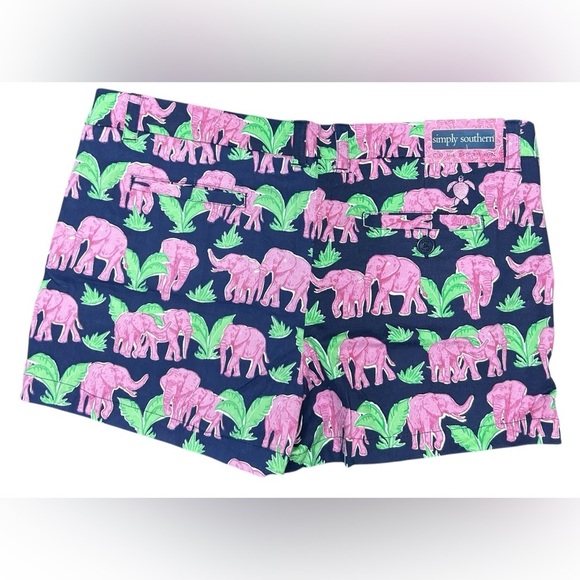 Simply Southern Women’s 3” Shorts Navy Blue Pink Elephants Green Size 10 NWT - Picture 4 of 7